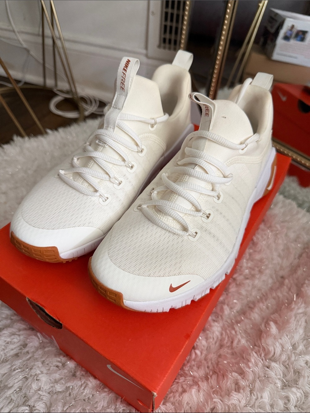Nike Cream and Light Brown Athletic Sneakers with Orange Accent